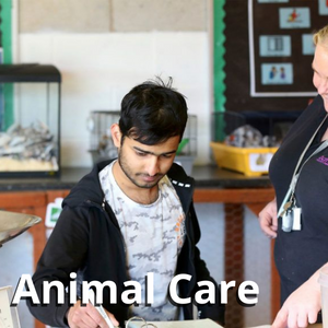 A student and tutor in the animal centre